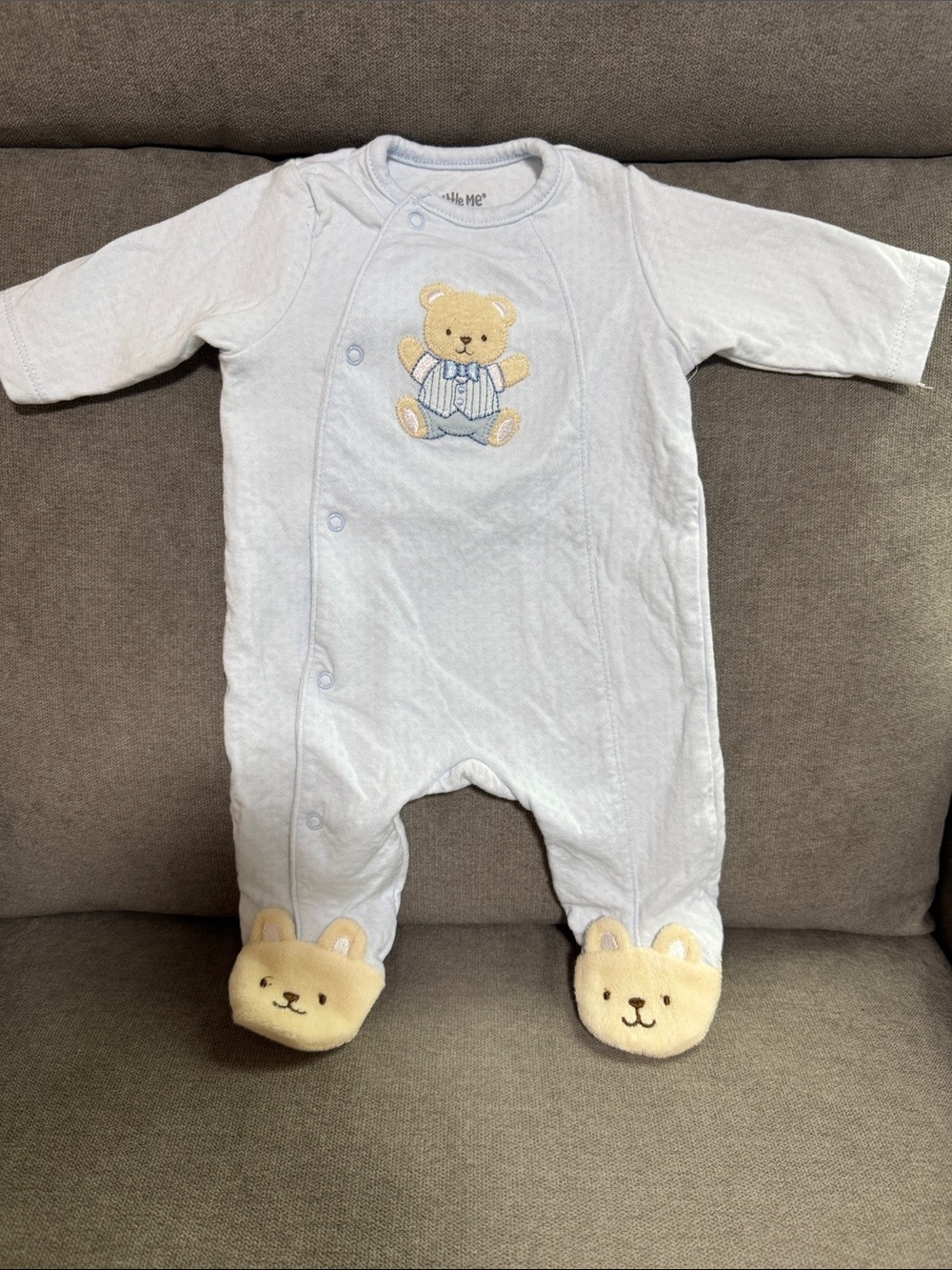 Little Me Light Blue Teddy Footed One-Piece